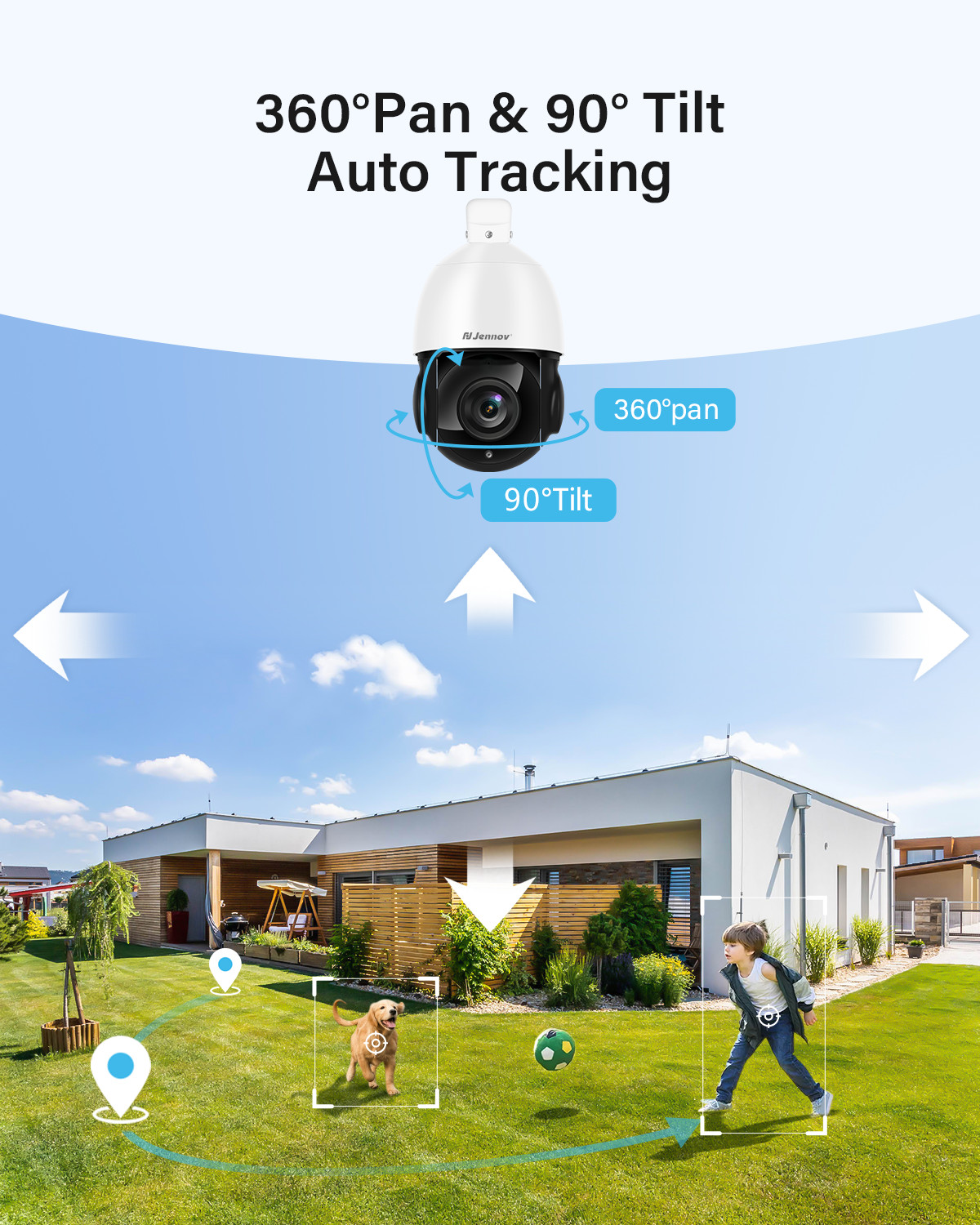 Jennov 8MP PoE IP Camera Outdoor with PTZ 20X Optical Zoom 328ft IR Night Vision