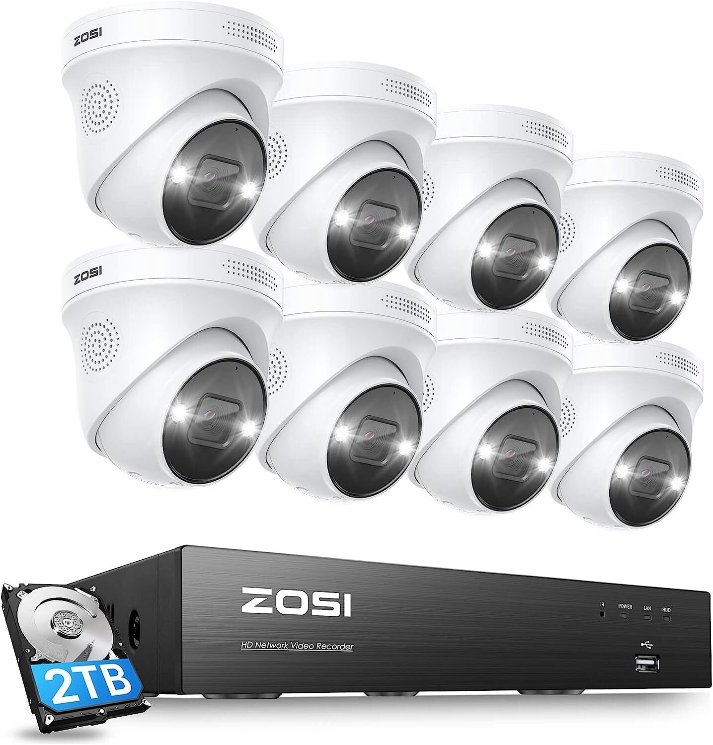ZOSI 8MP NVR PoE Security Home Camera System 4K 8CH Outdoor Smart AI Detect 2TB