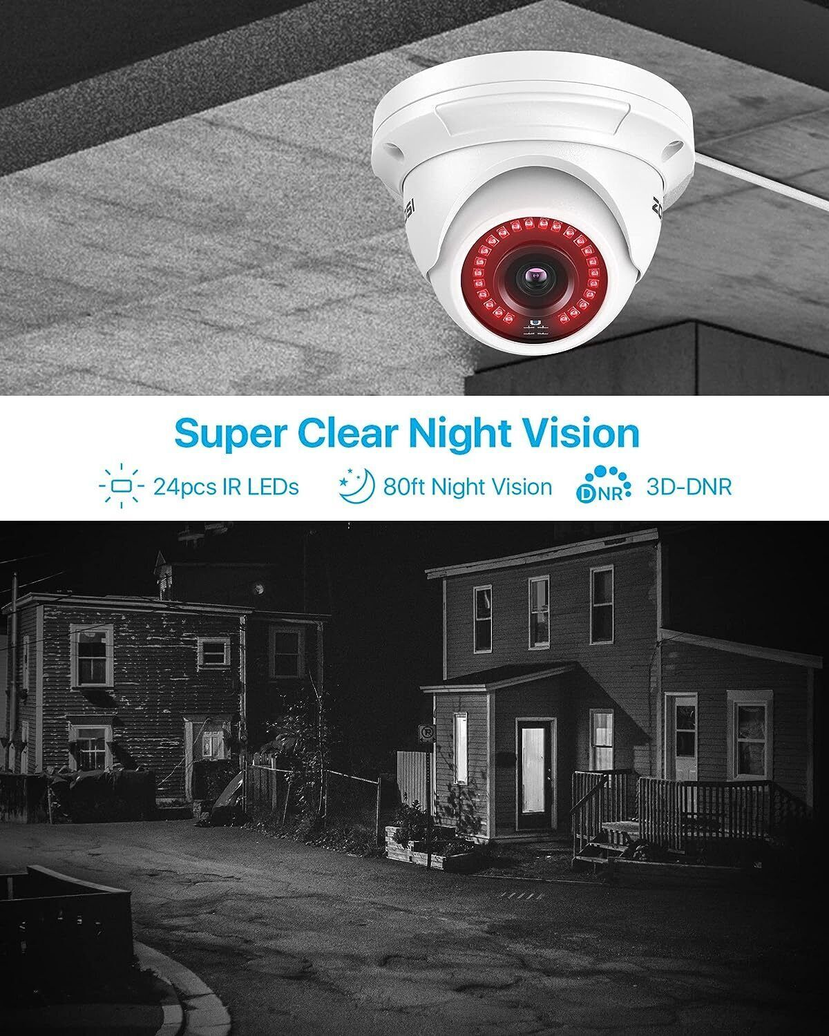 ZOSI 5MP 2PK POE Add-on Dome Camera with Etherent Cables IP66 Night Visoin Alert
