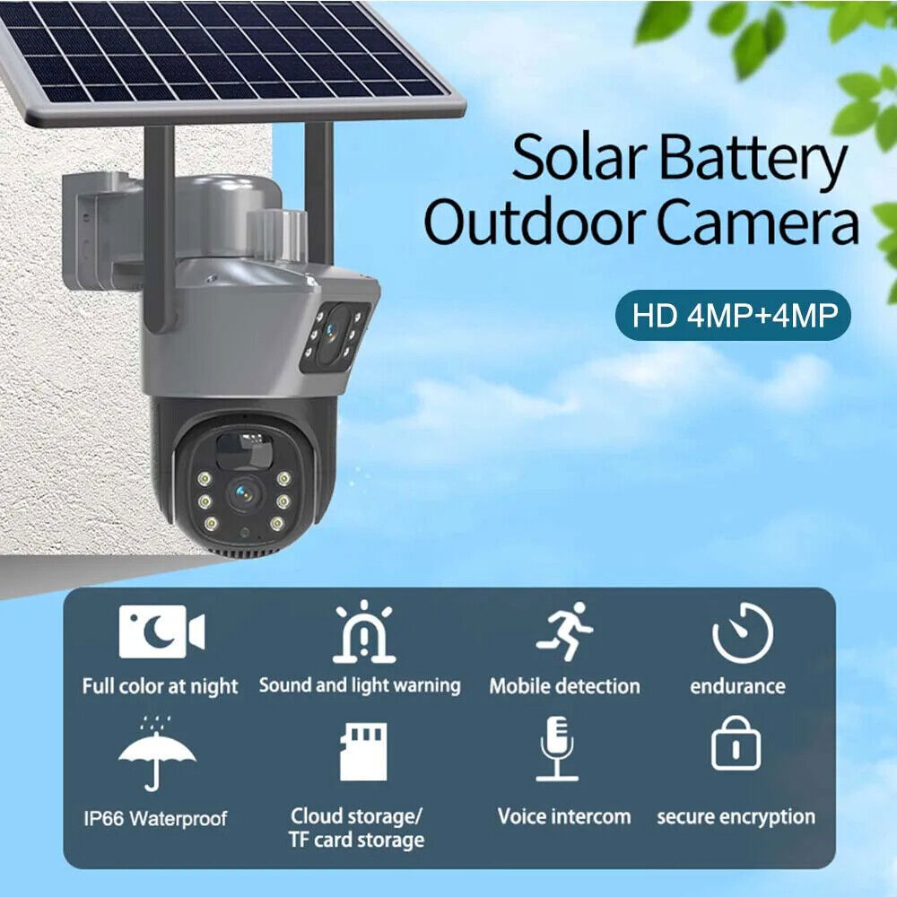 4MP 2 Lens WiFi Solar Camera Wireless Outdoor CCTV PTZ Home Security System Cam