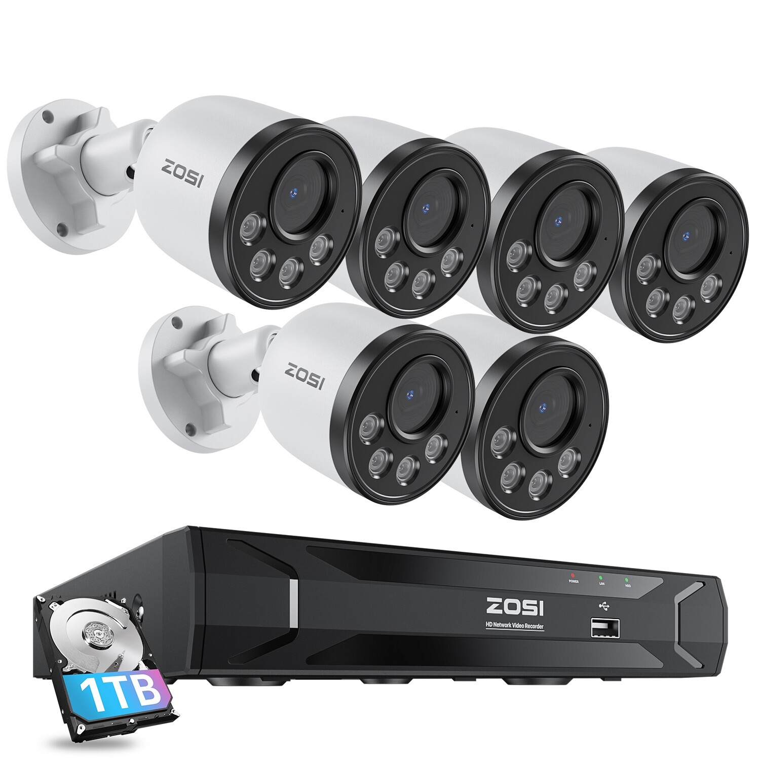 ZOSI 3K 8CH NVR 4MP PoE Security Camera System IP 1-Way Audio AI Detect CCTV 1TB