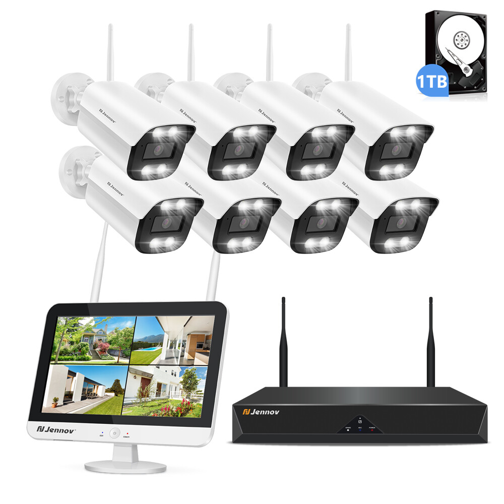 Jennov 5MP Security Camera System Wireless Home Outdoor 12″monitor / NVR 1TB