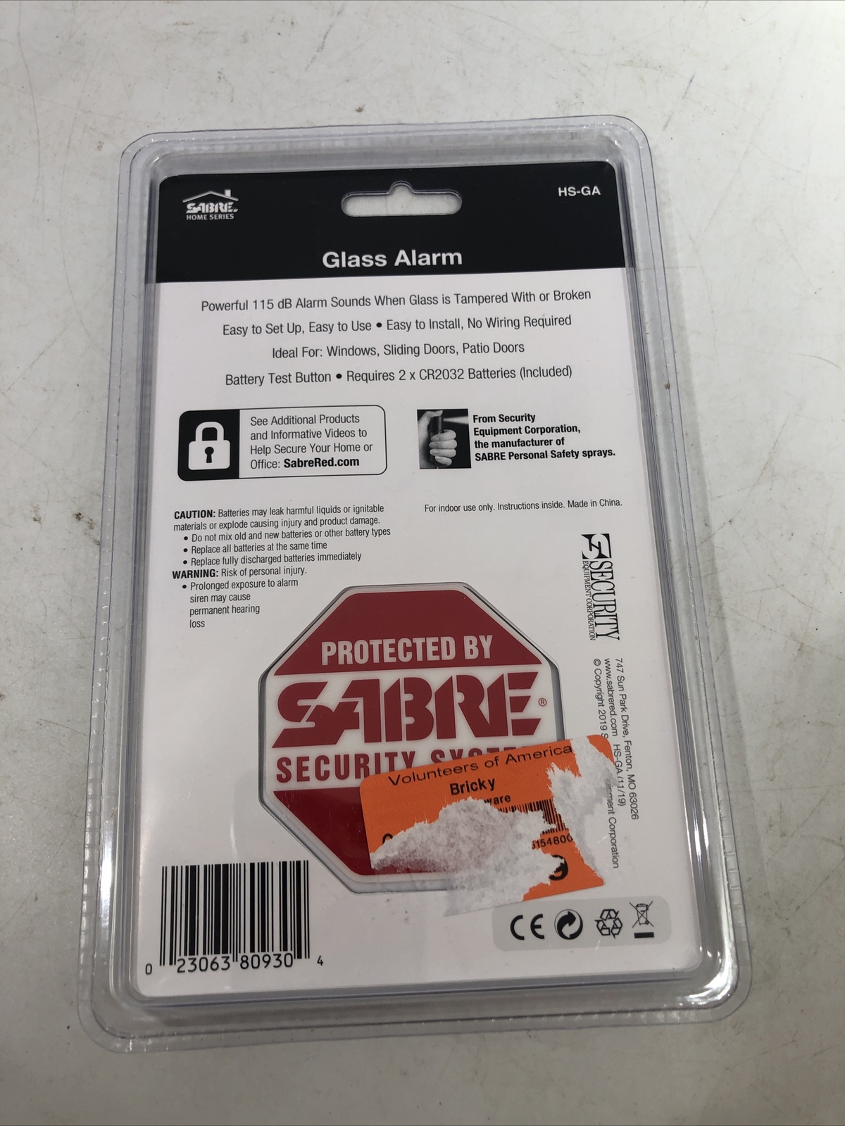 SABRE HS-GA Wireless Window Glass Break & Vibration Detector Alarm with Security