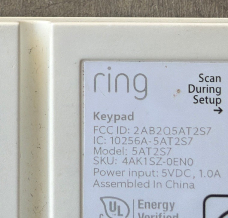 Ring Alarm Keypad 5AT2S7 (2nd Gen) with power adapter *READ DESCRIPTION*