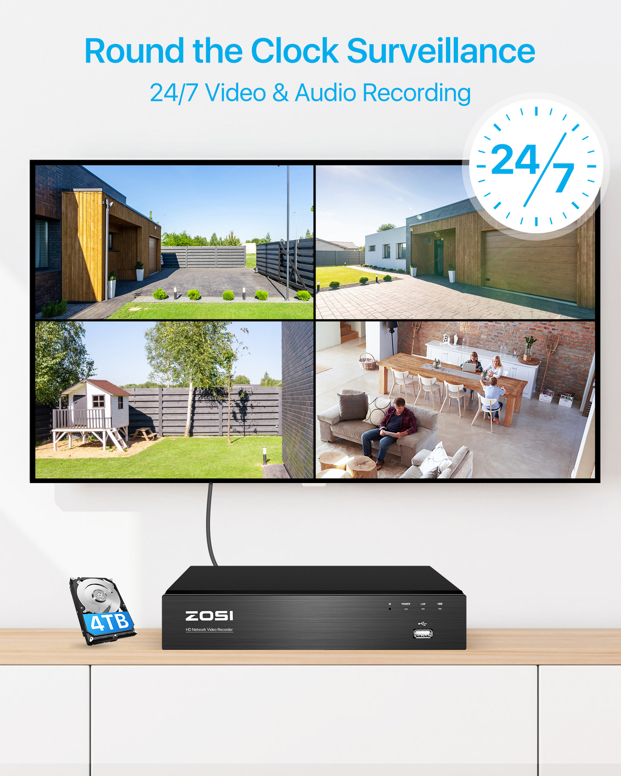 ZOSI H.265 4K 8/16CH POE IP Security Camera System 8MP Outdoor CCTV Audio Record