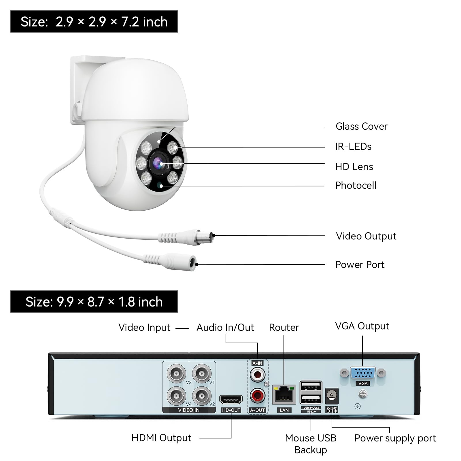 Wired Security Camera System Outdoor, 4pcs Pan/Tilt CCTV Cameras and 4CH 5MP …