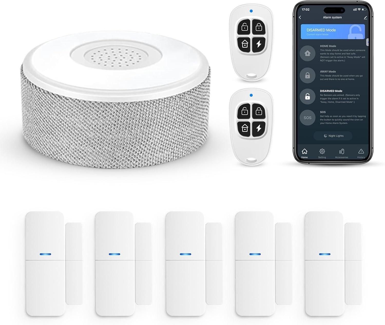 Smart WiFi Security Alarm System – 8 Sensors, DIY Install, Real-Time Alerts