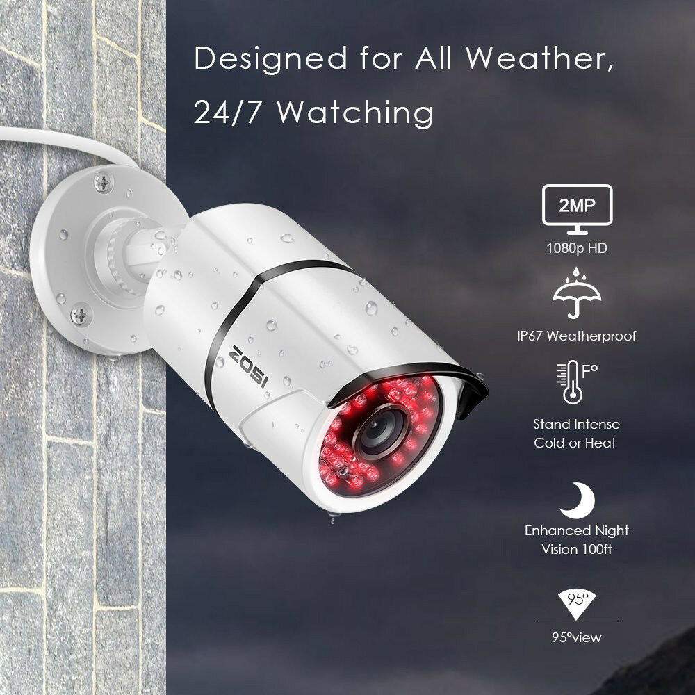 ZOSI 8CH 5MP Lite DVR 2MP 1080P CCTV Security Camera System IR Night 24/7 Alerts