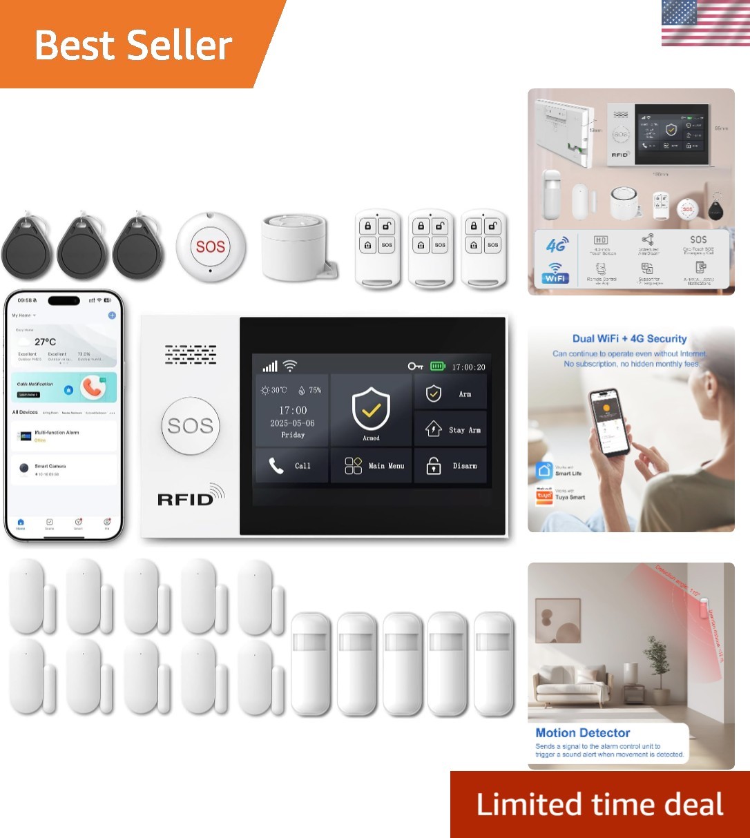 WiFi Wireless Alarm System – 24/7 Home Security, 4.3″ Touch Screen & App Alerts