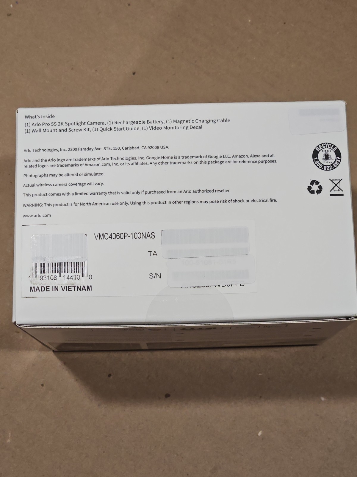 Arlo Pro 5S VMC4060P 2K Indoor/Outdoor Spotlight Camera Replacement Only