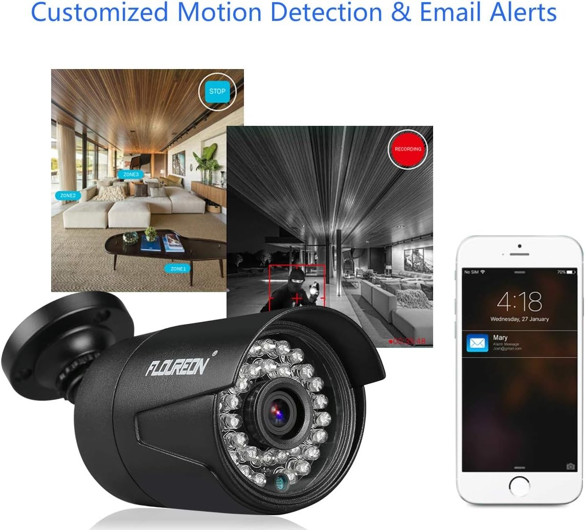 FLOUREON Wired 8CH 1TB 5in1 Hybrid DVR 1080P Outdoor Security Camera System Kit