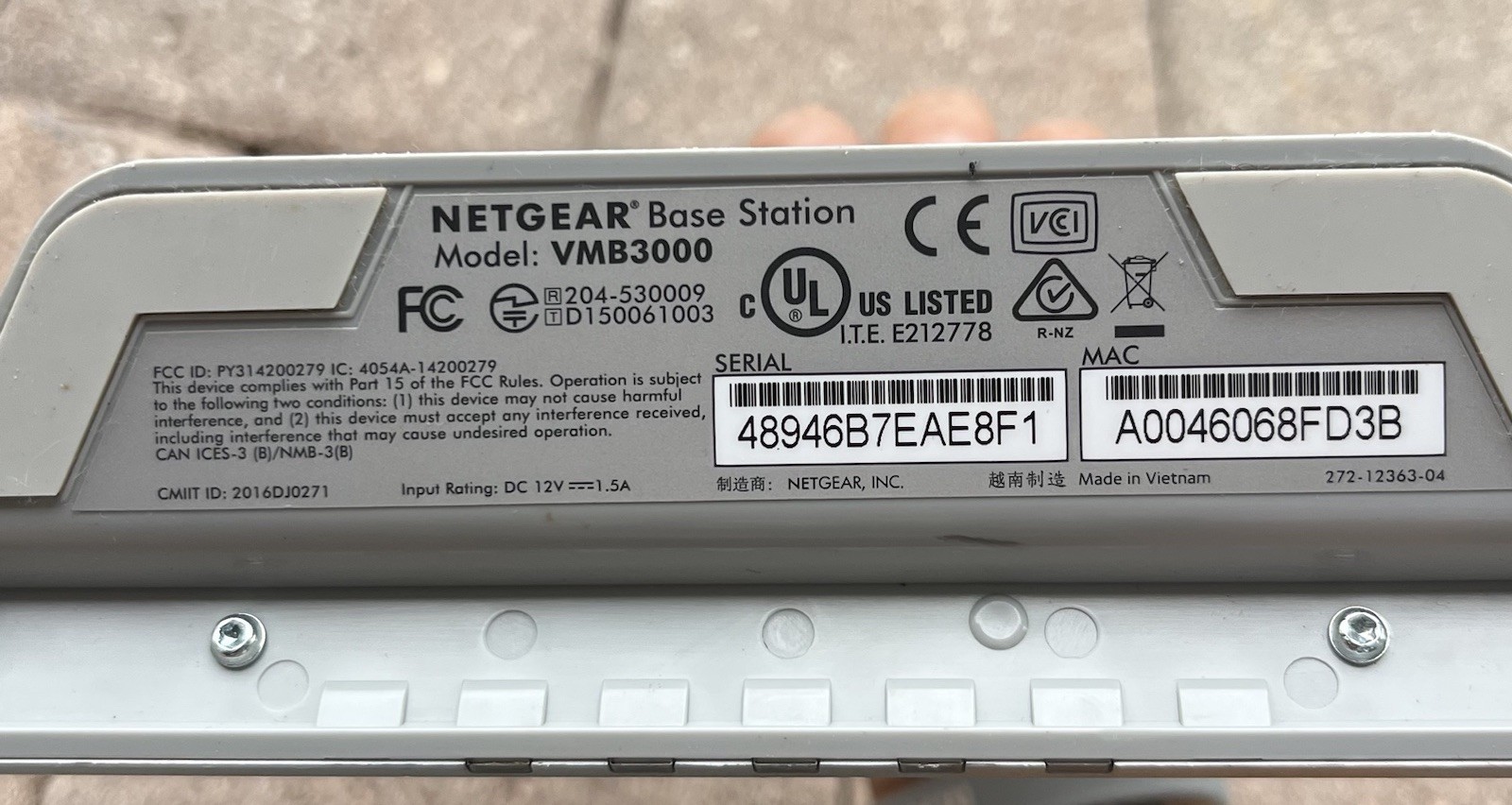 Netgear Arlo Base Station VMB3000 Wireless Router -No Power cord