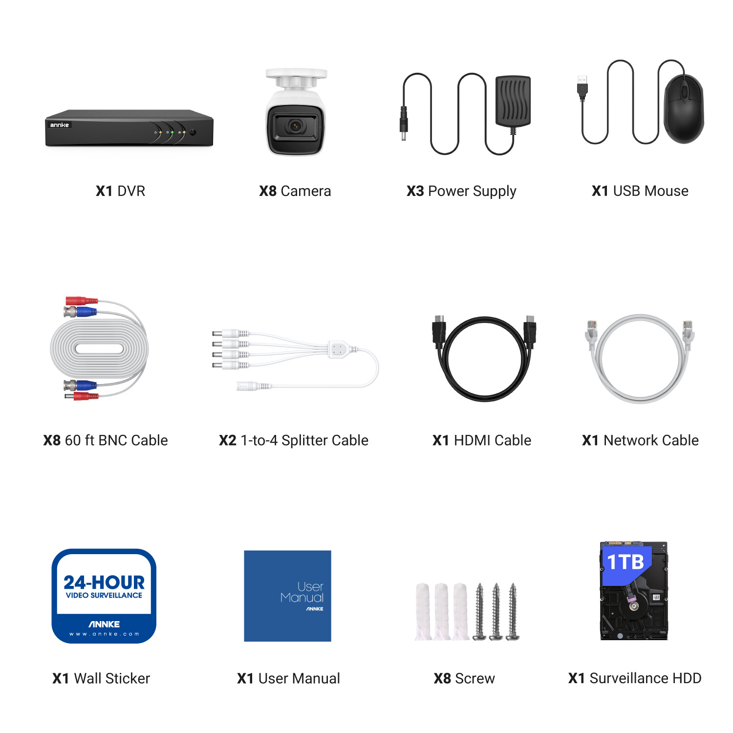 ANNKE 8CH 3K Lite DVR 1TB CCTV 1080P Video Security Camera System AI Detection