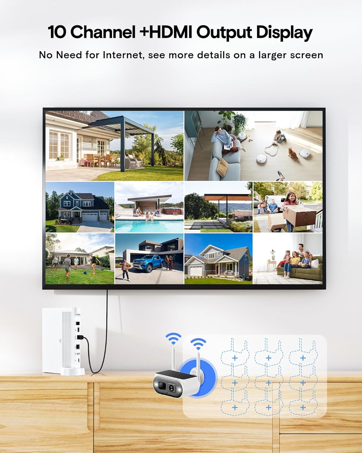 Outdoor Solar Wireless Security Camera System for Home 4MP 10CH NVR Video Record