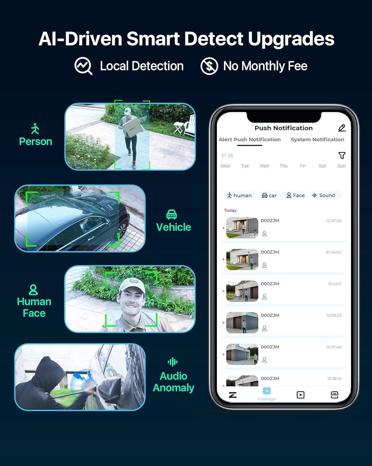 ZOSI 5MP PT WiFi Wireless Security Camera Audio AI Human Detect Night Vision