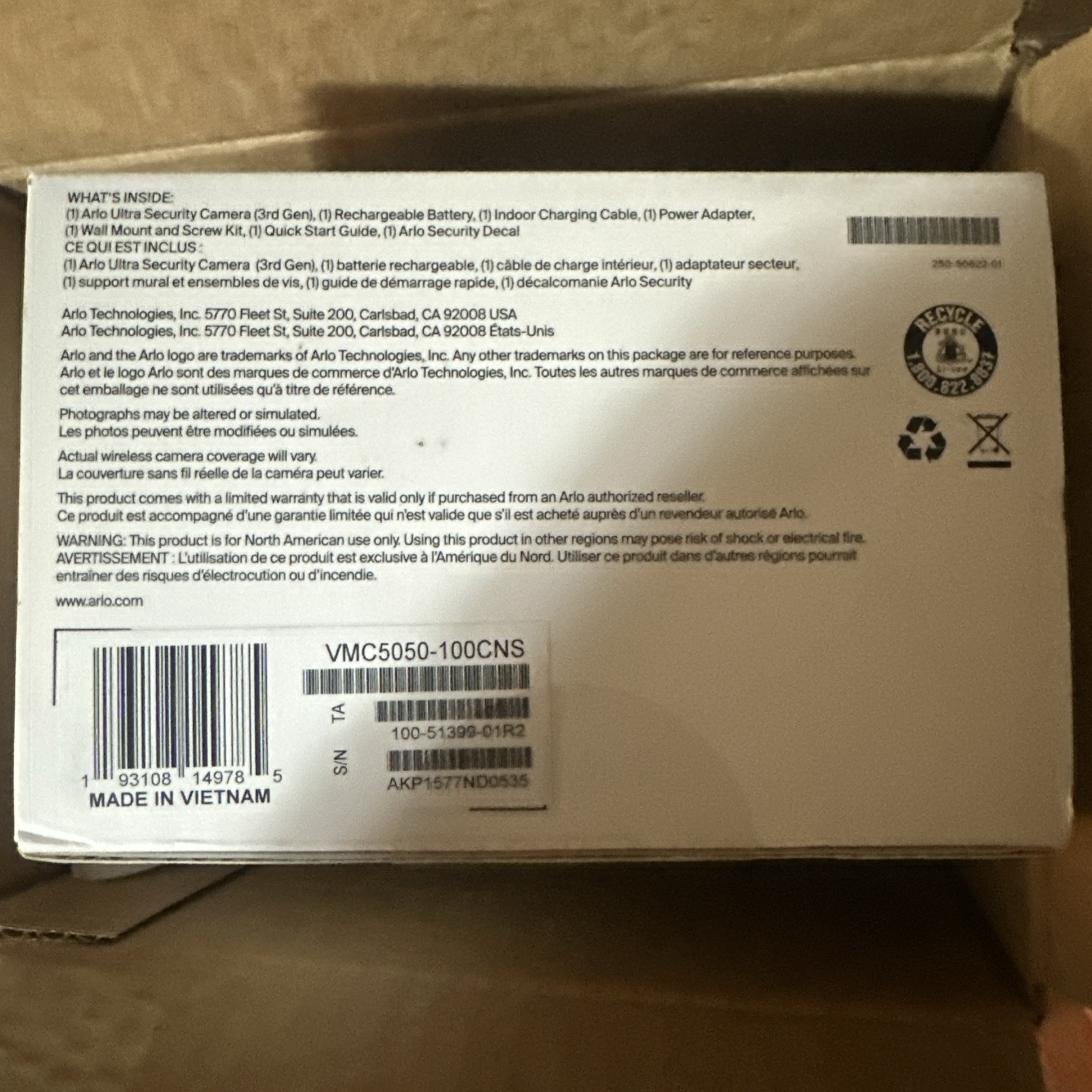 Arlo Ultra 4K 3rd Gen Single Add On Camera Battery Powered New Sealed