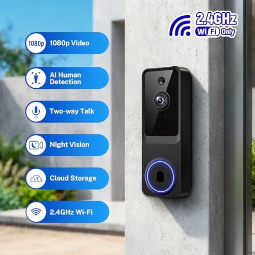 SoraNari Wireless Video Doorbell 1080P FHD Night Vision Motion Detection Black