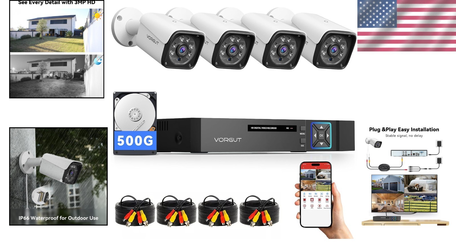 Outdoor Surveillance Kit: 4 x 3MP Cameras with Night Vision & Smart Detection