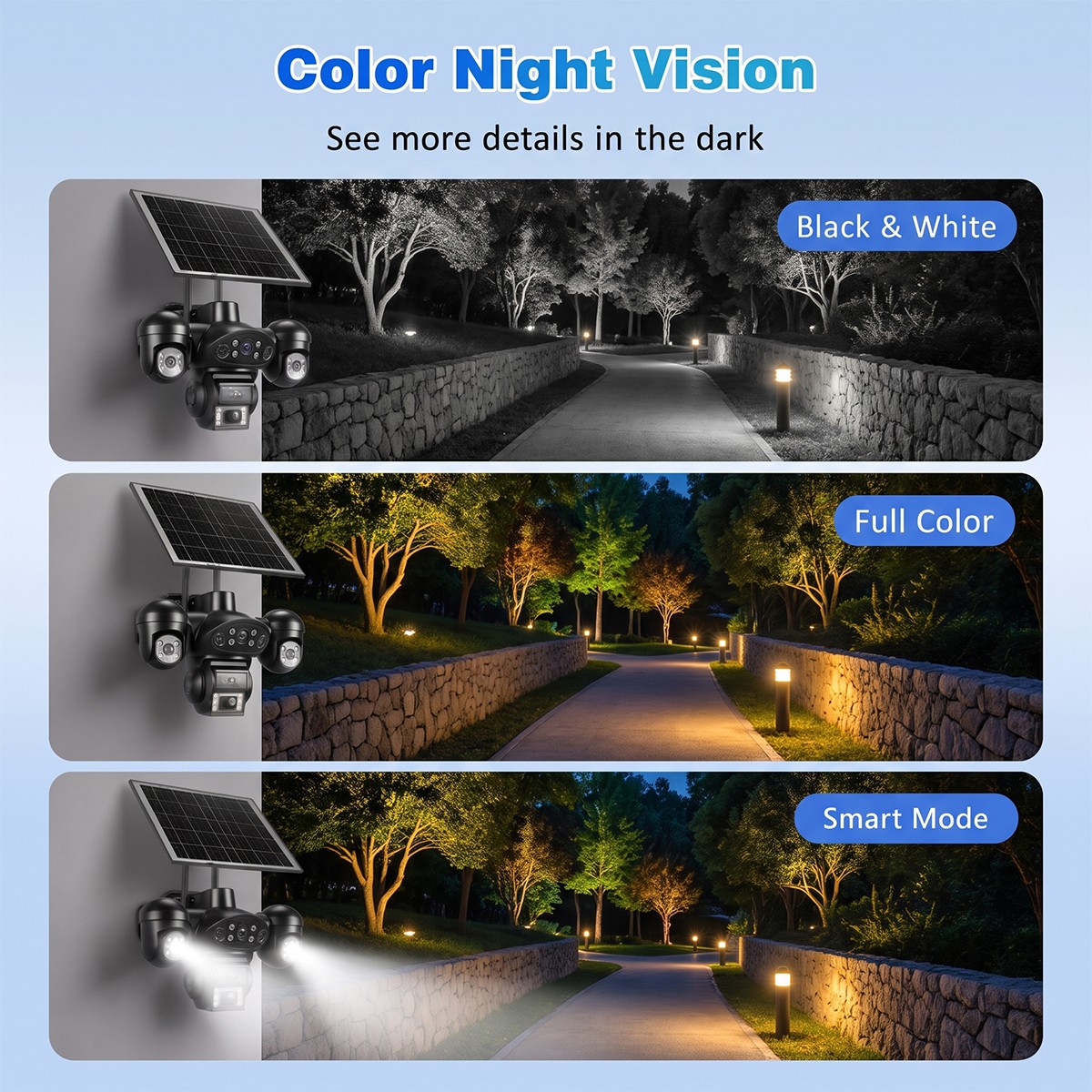 4PCS Camara De Seguridad Solar Inalambricas Para Exterior Con Vision Nocturna HD