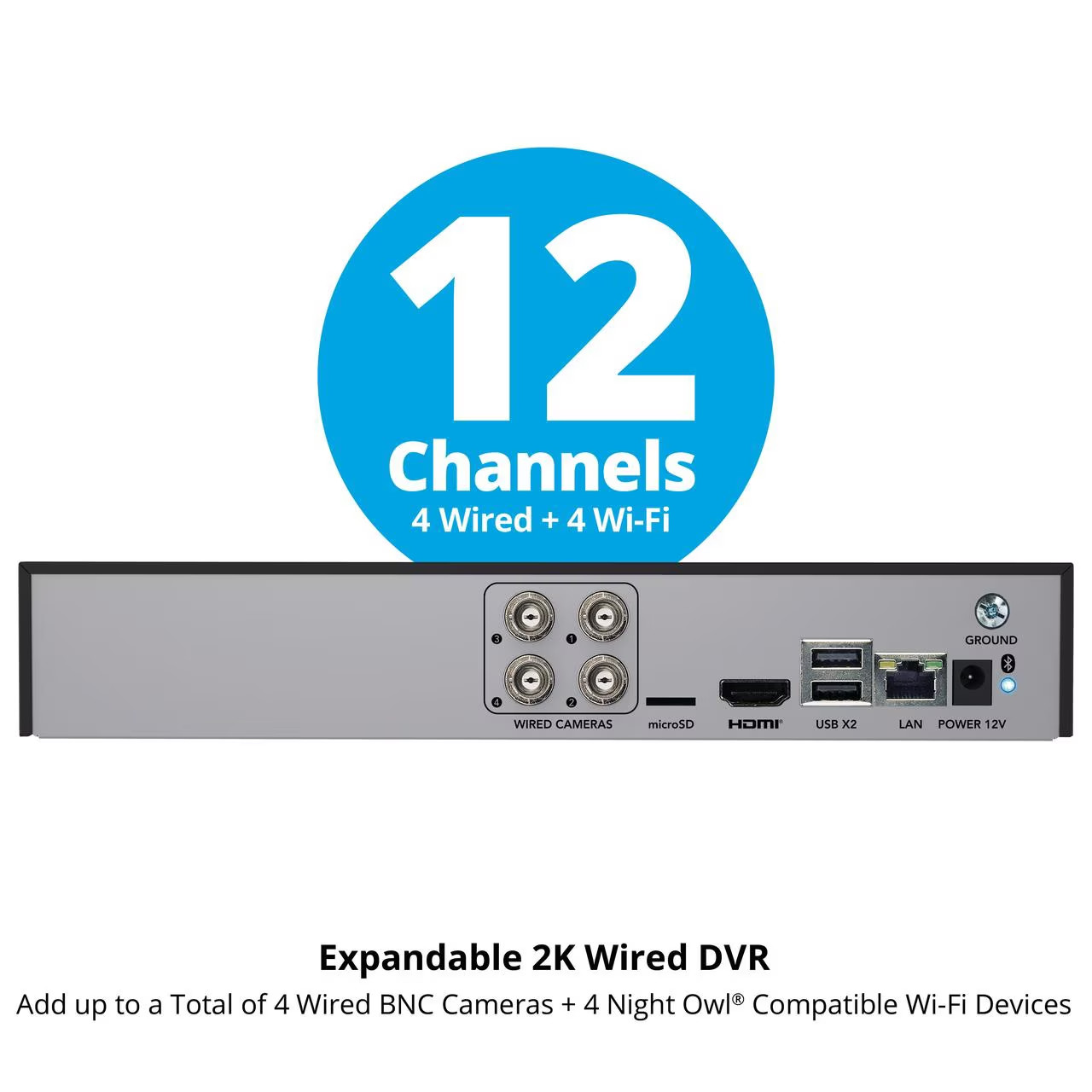 4 Channel 2K DVR with 4 Wired 2K Cameras, 64GB Micro SD Card, Expandable