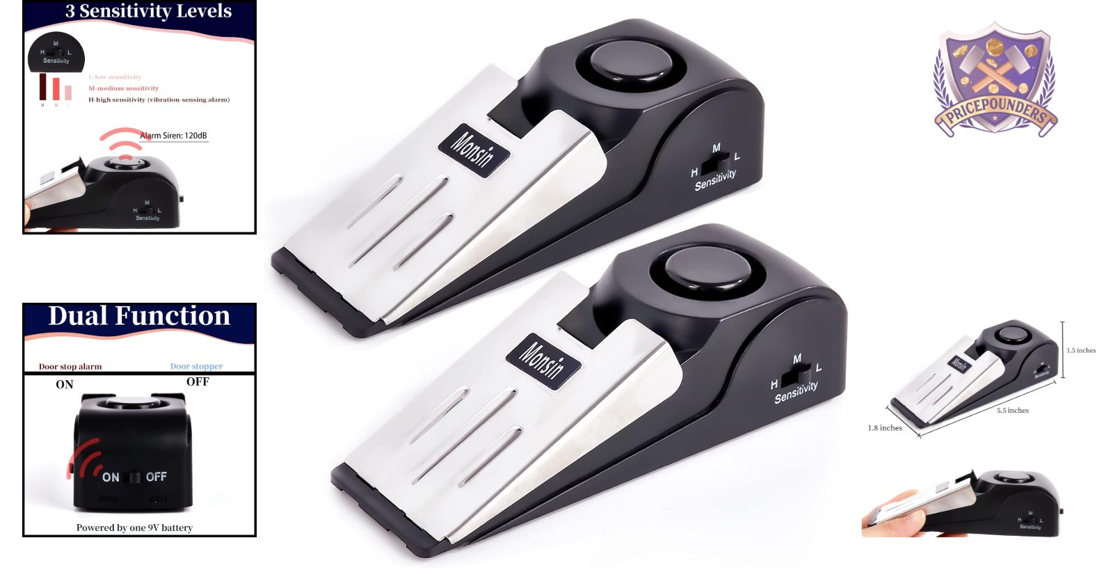 Door Stop Alarm Rubber 120DB Security Alert Floor Wedge Travel Home 2 Pack