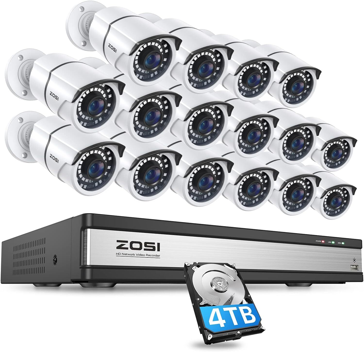 ZOSI 16Channel 4K PoE Home Security Cameras System Outdoor 120ft Night Vision 4T