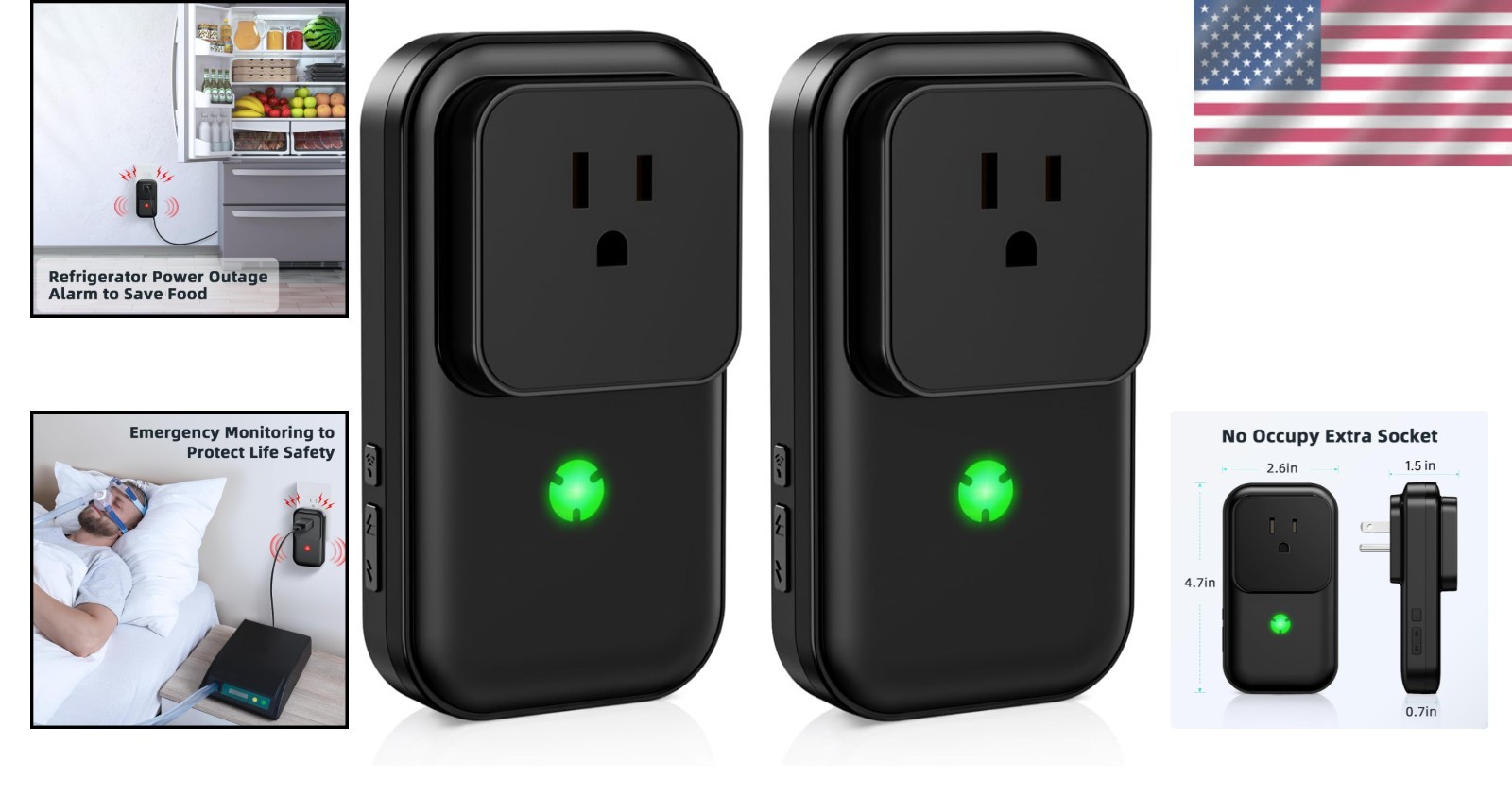 Battery-Powered Power Failure Alert – 2 Pack with LED Indicator & 110dB Sound