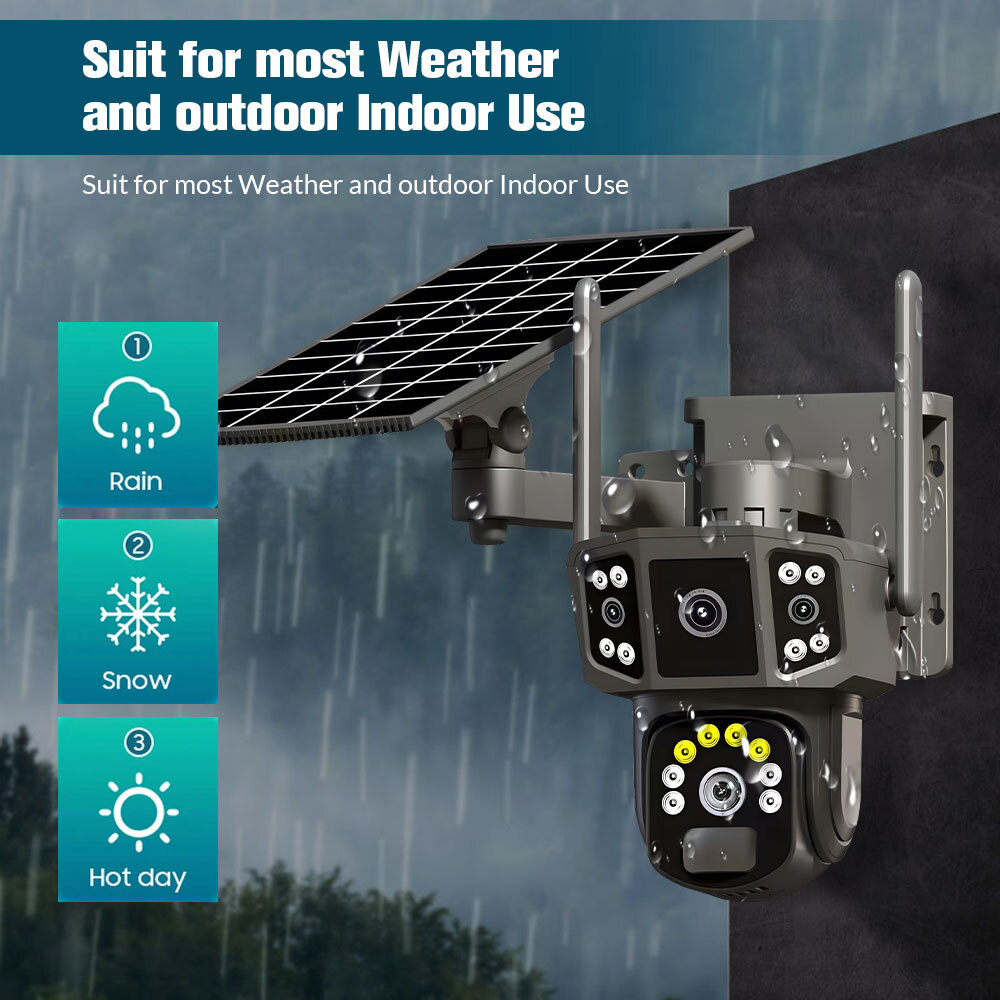 9MP4K Dual Screen Solar Camera Outdoor Wireless WiFi PTZ Dual Lens Security