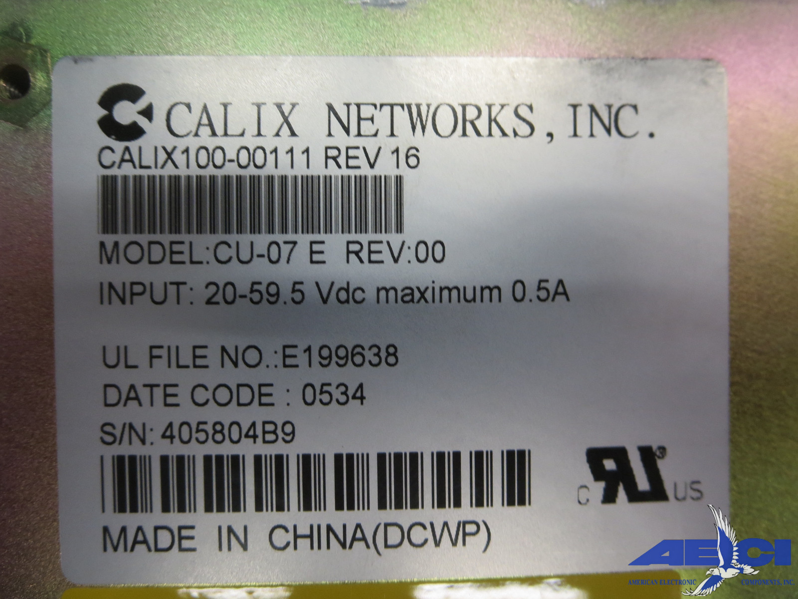 CALIX 100-00111 MODEL CU-07 E ALARM CONTROL UNIT