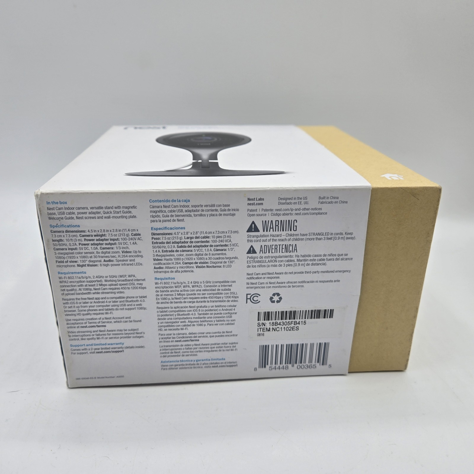New Open Box Google Nest A0005 NC1102ES Cam Indoor Security Camera 1st Gen – NIB