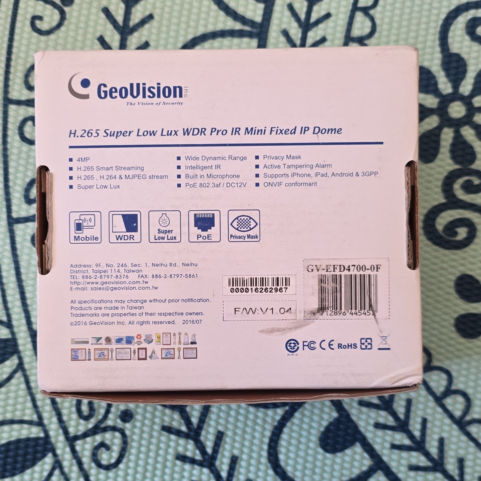 GeoVision GV-EFD4700-0F 4MP Mini Fixed IP Dome PoE Camera Super Low Lux WDR IR