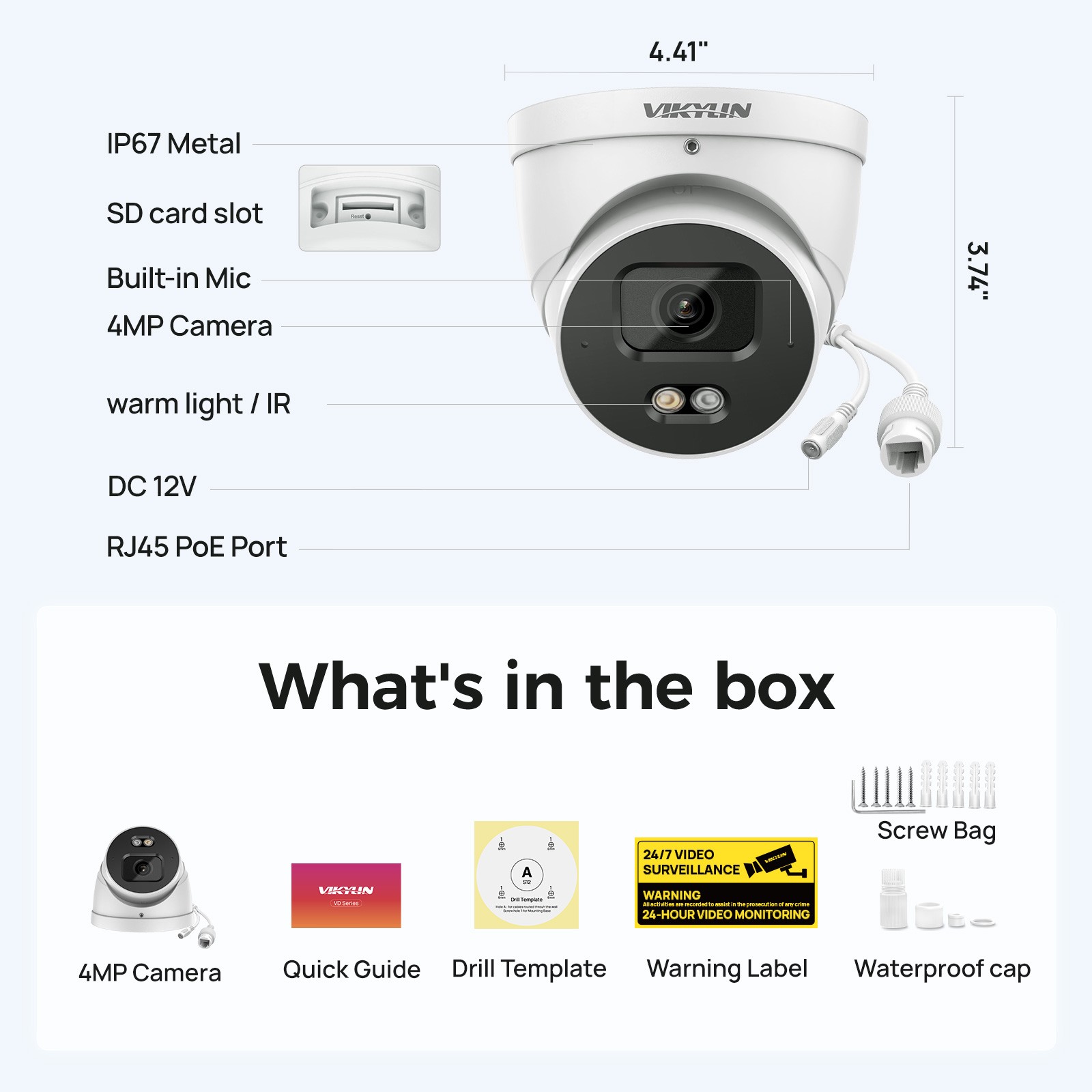 VIKYLIN SmartFind 8POE 8CH NVR AI MIC Dual light Color+IR 4MP IP Camera Kit Lot