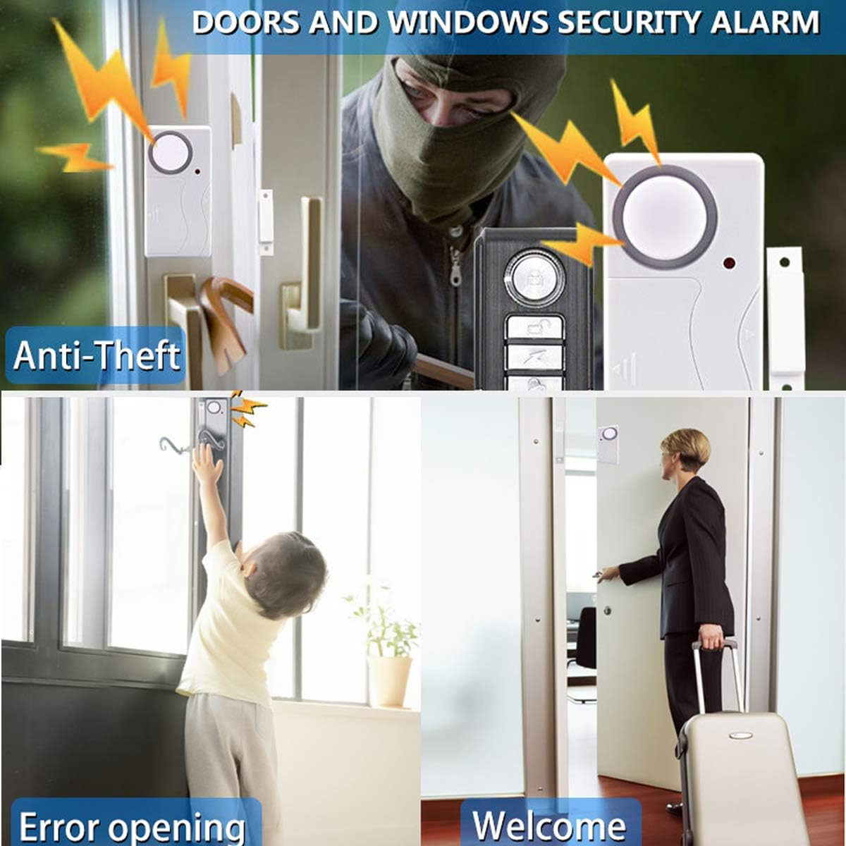 Wireless Remote Door Alarm, Windows Open Alarms, Magnetic Security Sensor, Pool