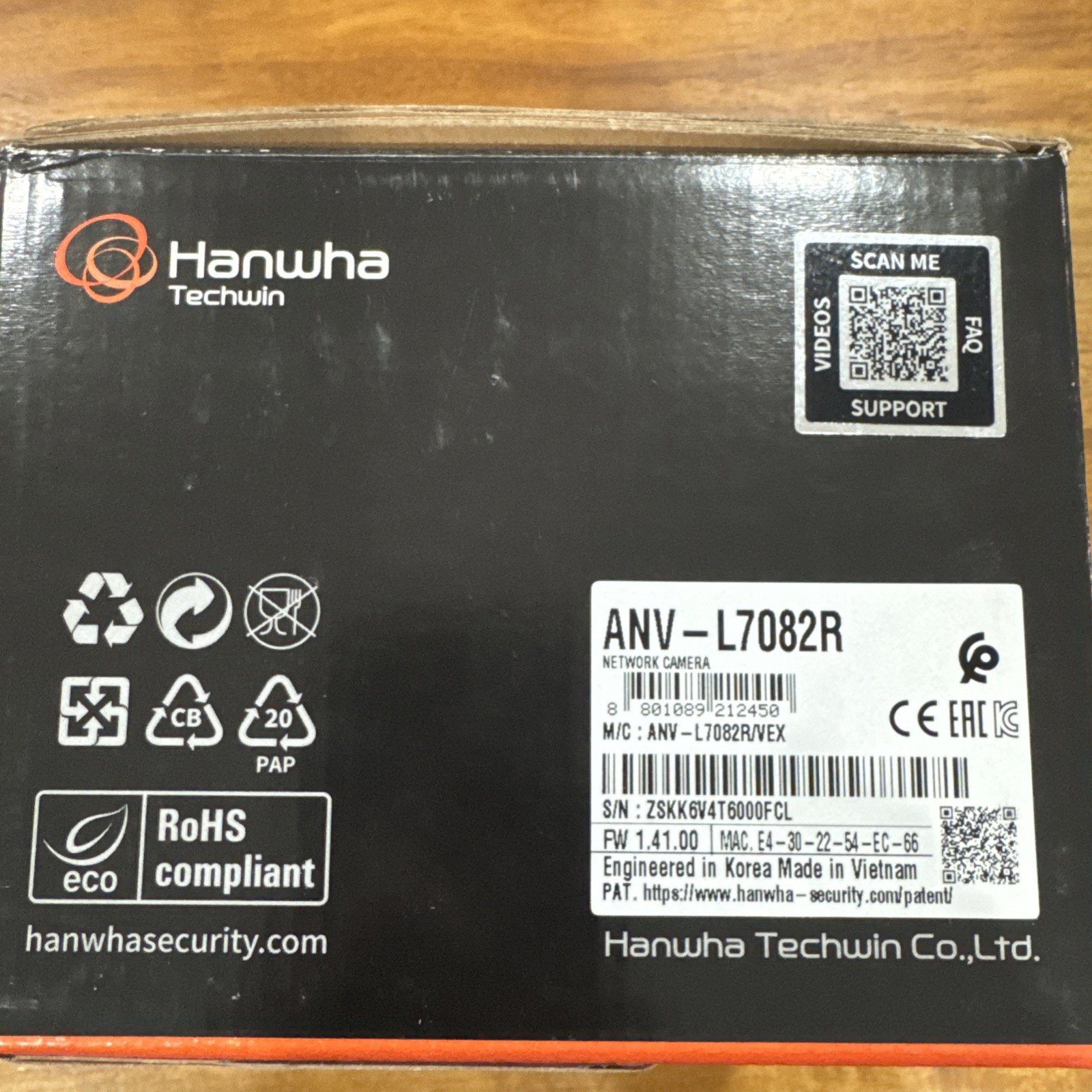 Hanwha Vision ANV-L7082R 3.3–10.3mm Varifocal Lens 4MP IR Vandal Dome Camera