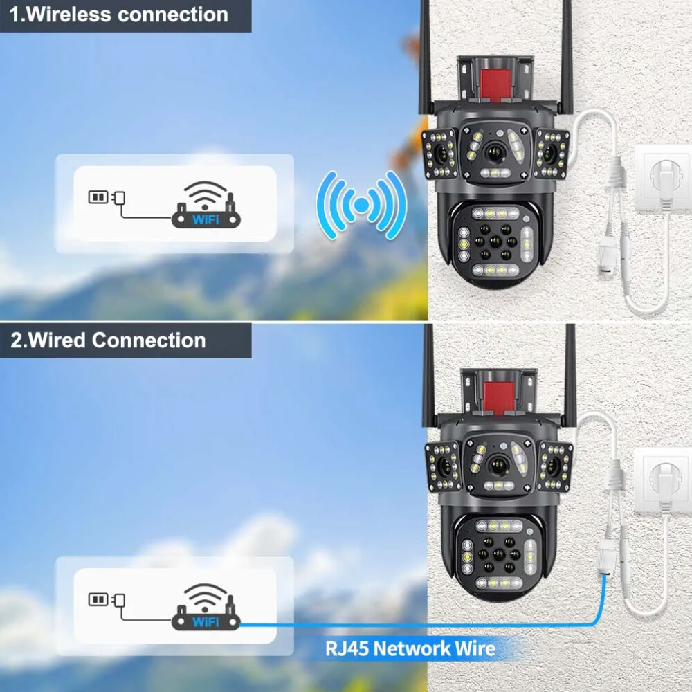 4K 9MP IP WiFi 360° 10X Zoom 3 Lens 3 Screens Security Camera System Outdoor PTZ