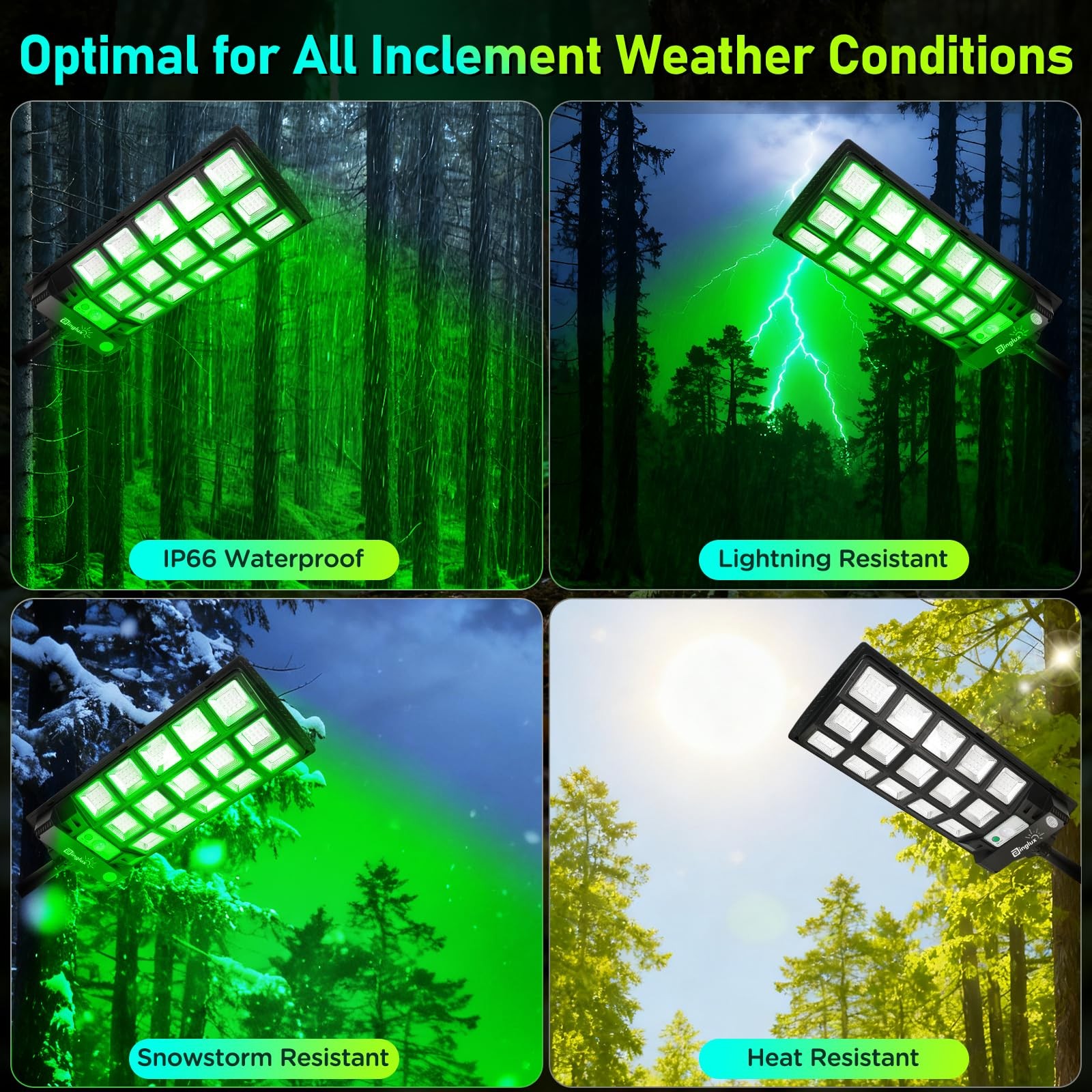 BINGLUX Hog Lights for Night Hunting – 20000LM Solar Green Light Black