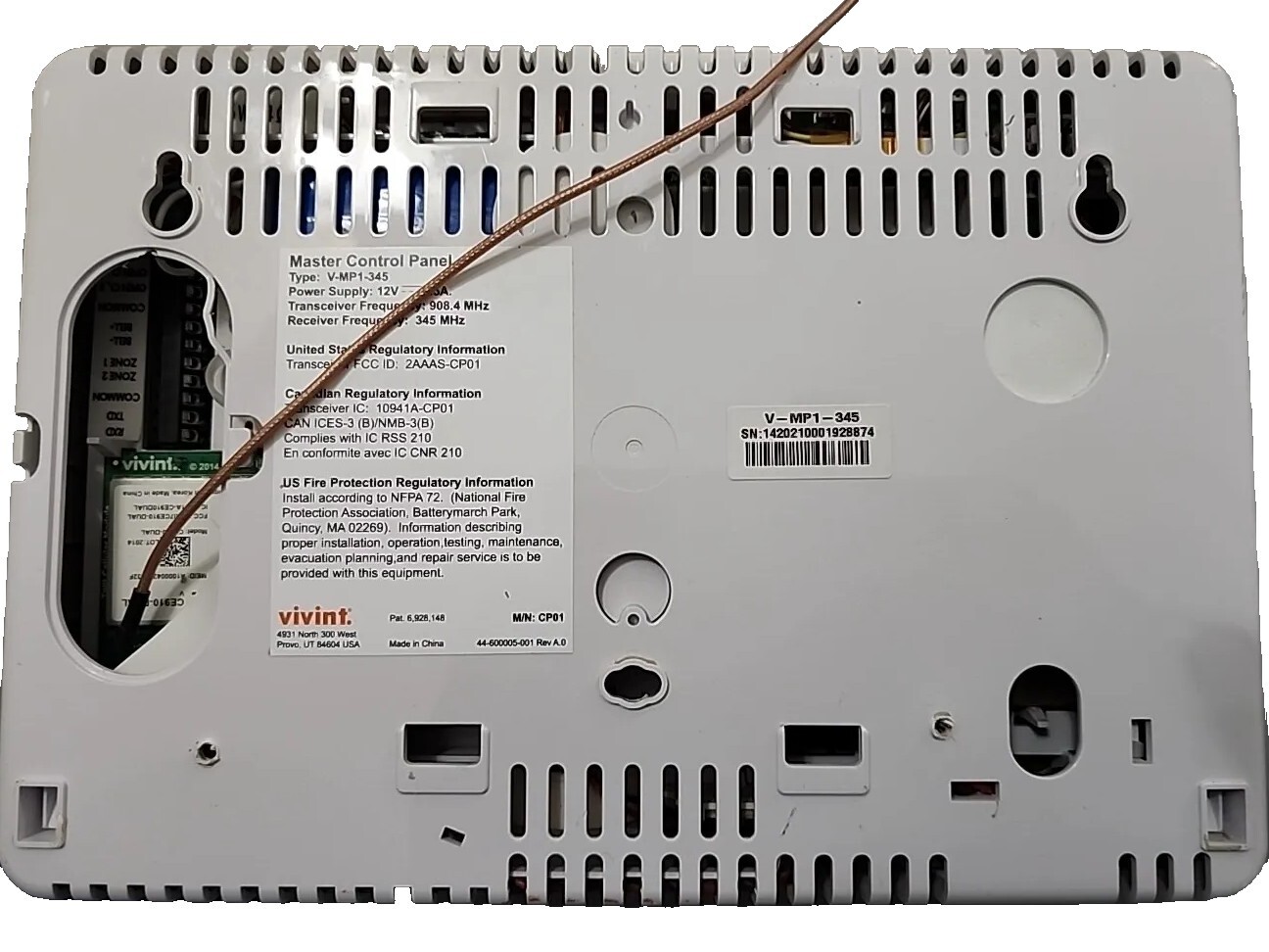 Vivint Master Control Panel V-MP1-345 Parts Only Untested