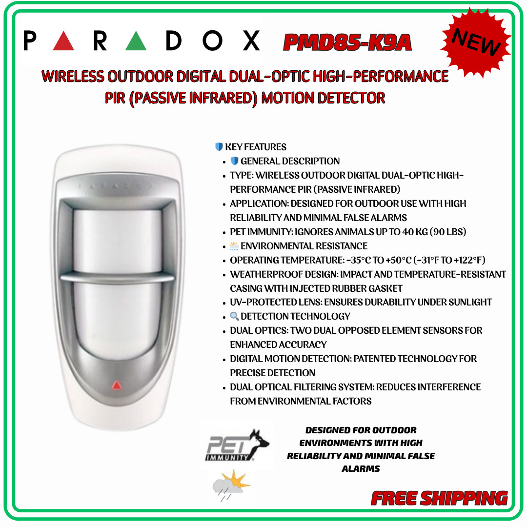 Paradox PMD85 – Outdoor Digital Dual-Optic Magellan Wireless PIR Motion 433MHz