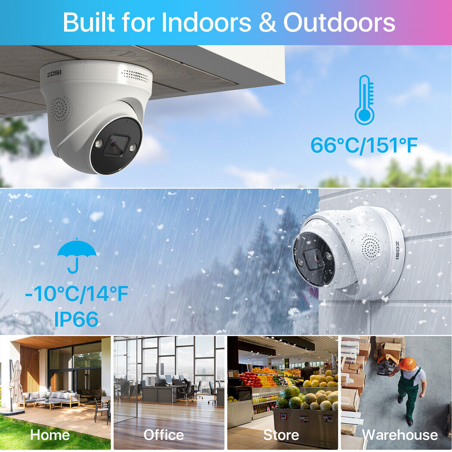 ZOSI 8CH PoE 4K NVR 5MP Spotlight Security CCTV Camera System 2TB Two-Way Audio