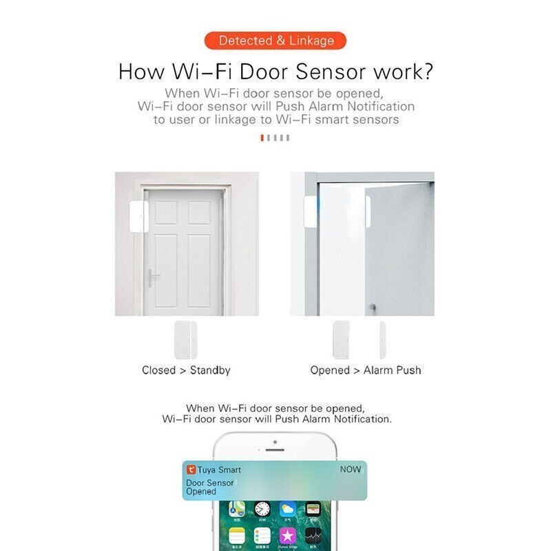 Tuya Smart WiFi Door Window Sensor Door Open/Closed Detector for Amazon Alexa