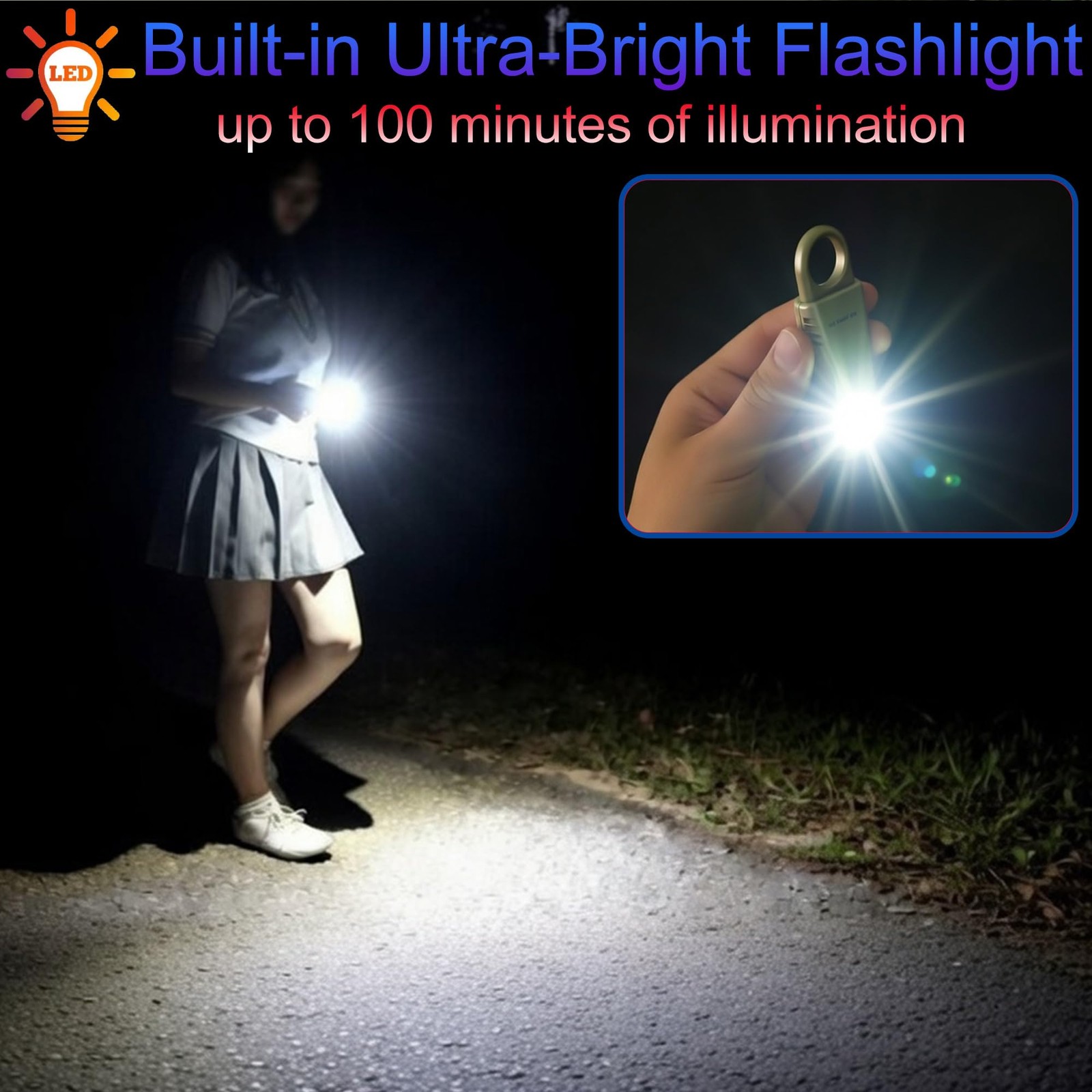 135dB Rechargeable Personal Safety Alarm Built-in Ultra-Bright Flashlight Non…