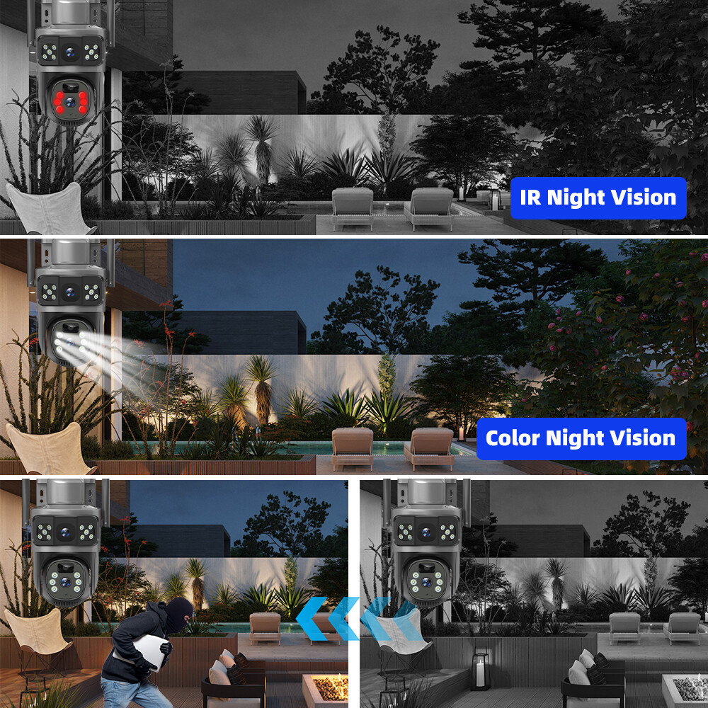 Wireless Solar Battery Powered Wifi Outdoor Home Security Camera System Rotating