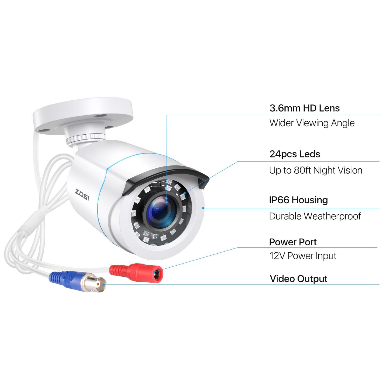 ZOSI 4PK 1080P Outdoor TVI Security Cameras HD Night Vision Home CCTV 24/7 View