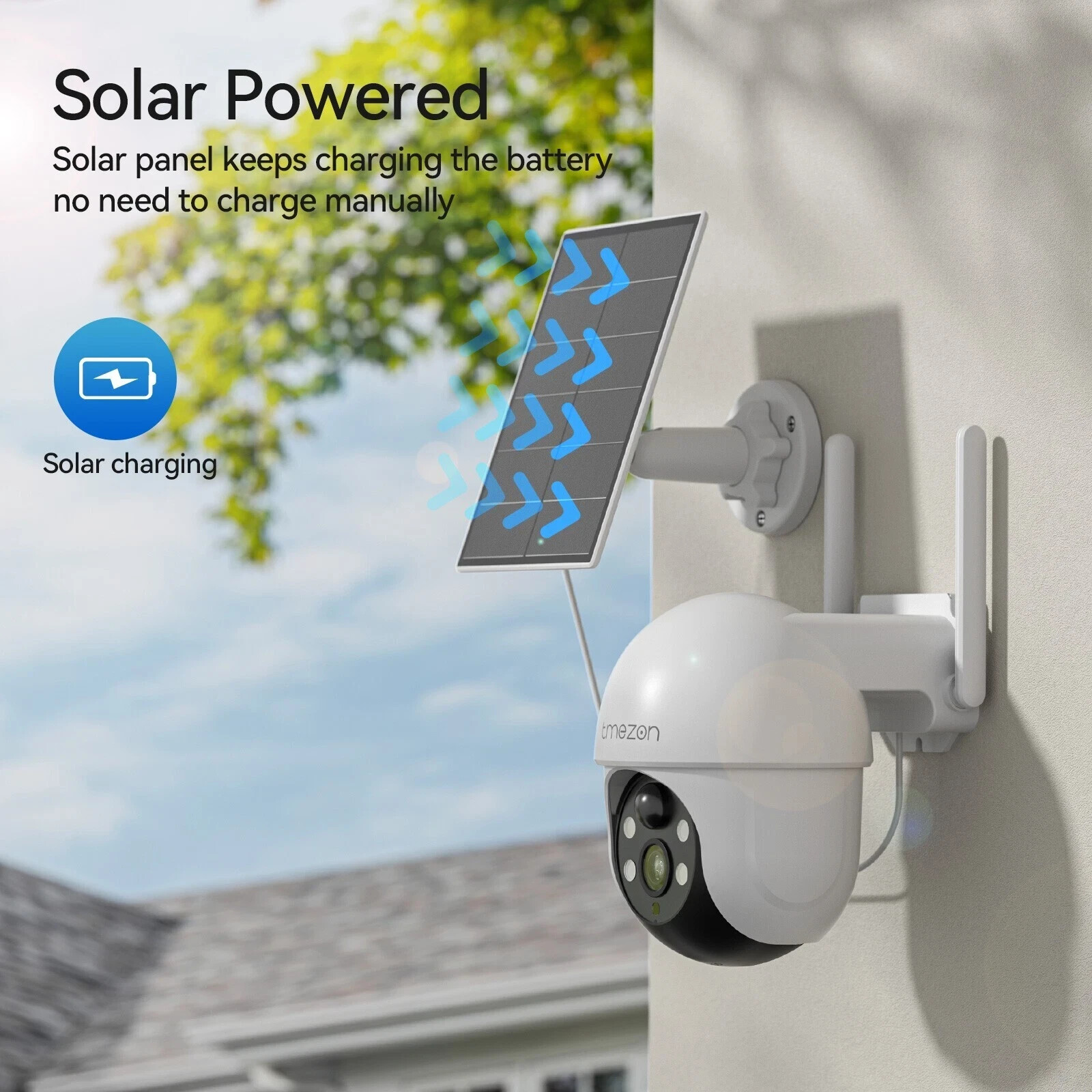 TMEZON 4MP Solar Battery PTZ Wireless Wifi Security Camera System 12” Monitor