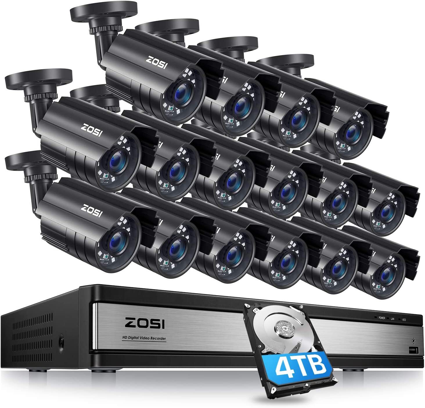 ZOSI 16CH H.265+ 1080P CCTV Outdoor Home Security Camera System IR Night 2/4TB