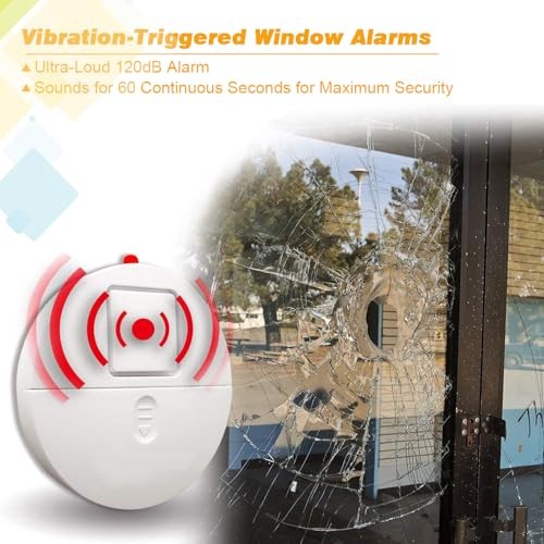 Window Alarm System 4-Pack – 120dB Vibration Sensor Security Alarms with LED Ind