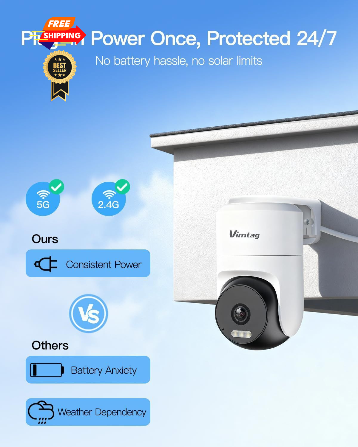 VIMTAG Pan/Tilt Outdoor Security Camera, 2.5K 4MP WiFi White&Black,4MP,1Pack