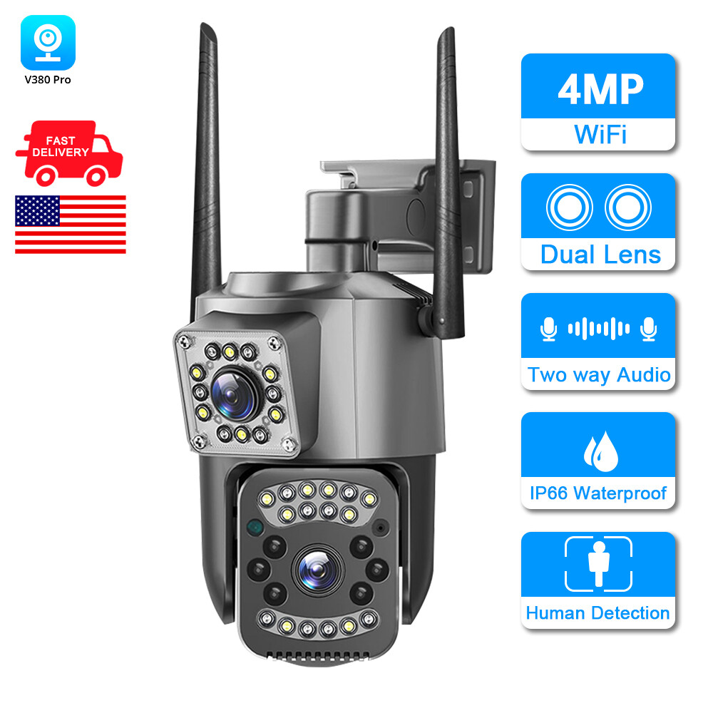 4MP HD Dual Lens Outdoor Weatherproof Camera Home Surveillance Two-Way Talk Cam