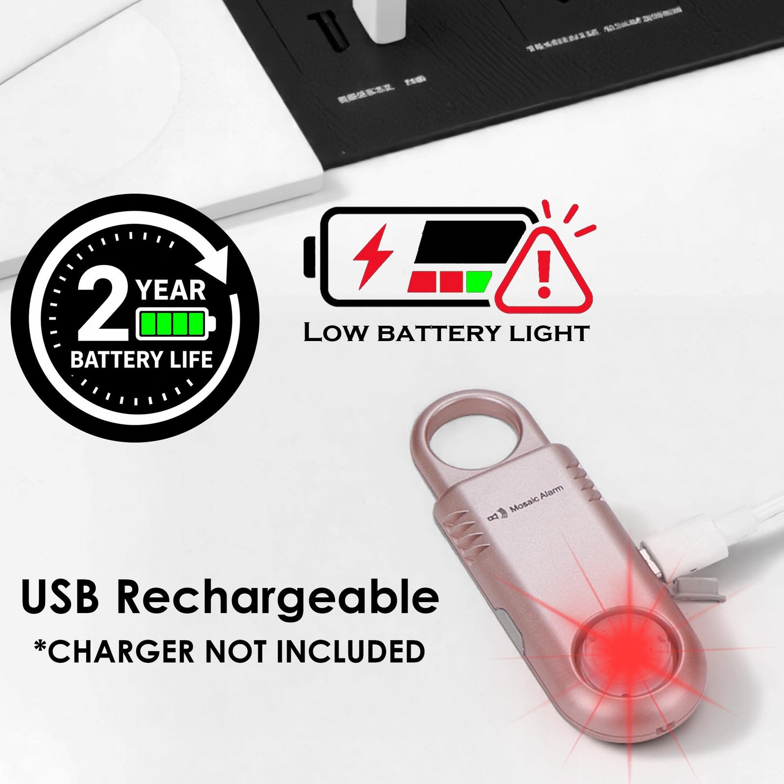 135dB Rechargeable Personal Safety Alarm Built-in Ultra-Bright Flashlight Non…
