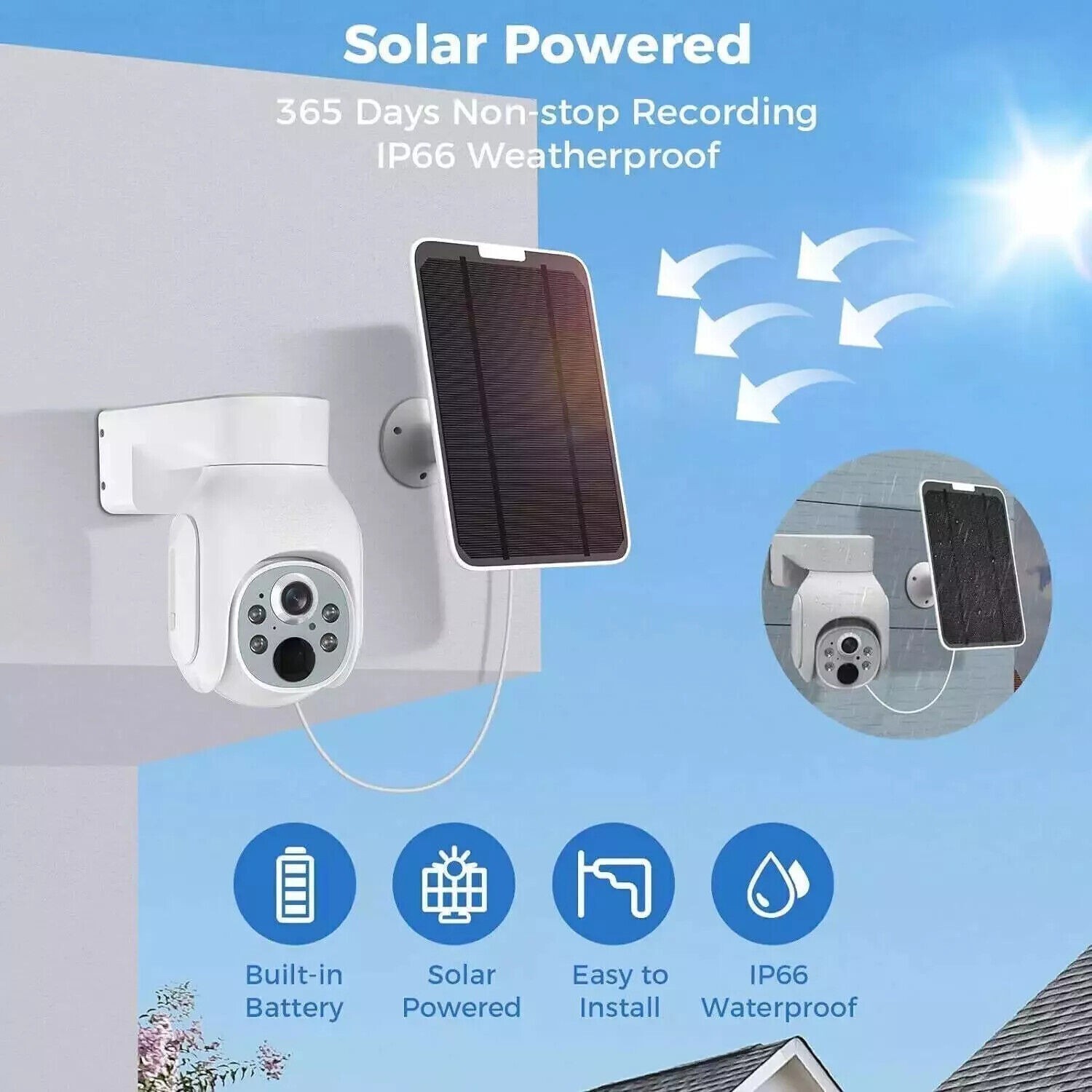 4MP Wireless Solar Security Camera System CCTV 10CH 500GB Outdoor 360° PTZ View
